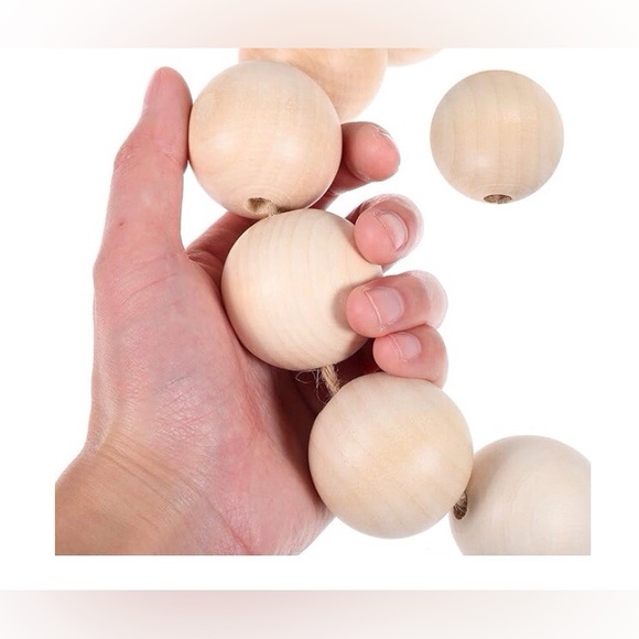 Large Wood Bead Garland with 1.6" Diameter Wooden Beads Tassels - Picture 4 of 4